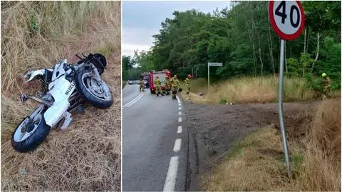 Motocykl uderzył w znak drogowy