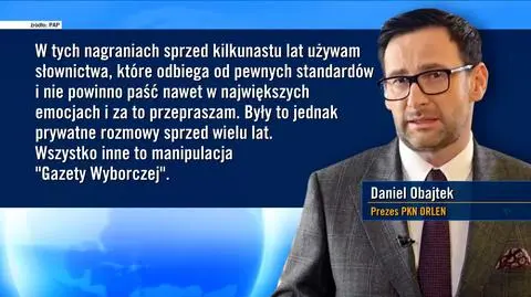 Obajtek: Na nagraniach używam słownictwa, które odbiega od pewnych standardów. Za to przepraszam