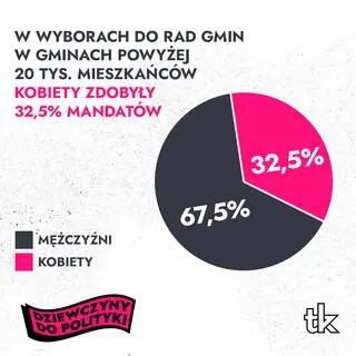 W wyborach do rad gmin powyżej 20 tys. mieszkańców kobiety zdobyły 32,5 proc. mandatów