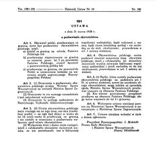 Ustawa o pozbawianiu obywatelstwa z 31 marca 1938 r.
