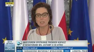 Kidawa-Błońska: nie boję się, że in vitro utknie w Senacie