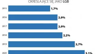 Wielka Brytania. Osoby w wieku 16+ określające się jako LGB
