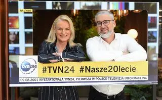 Kasia Kieli, prezes i dyrektor zarządzająca Discovery EMEA i Michał Samul, redaktor naczelny TVN24 i "Faktów" TVN w urodzinowej "ramce"