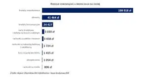 Rodzaje zobowiązań a średni dług na osobę