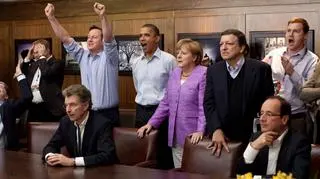 Angela Merkel obok szefa Komisji Europejskiej José Manuela Barroso, Baracka Obamy i Davida Camerona, 2012