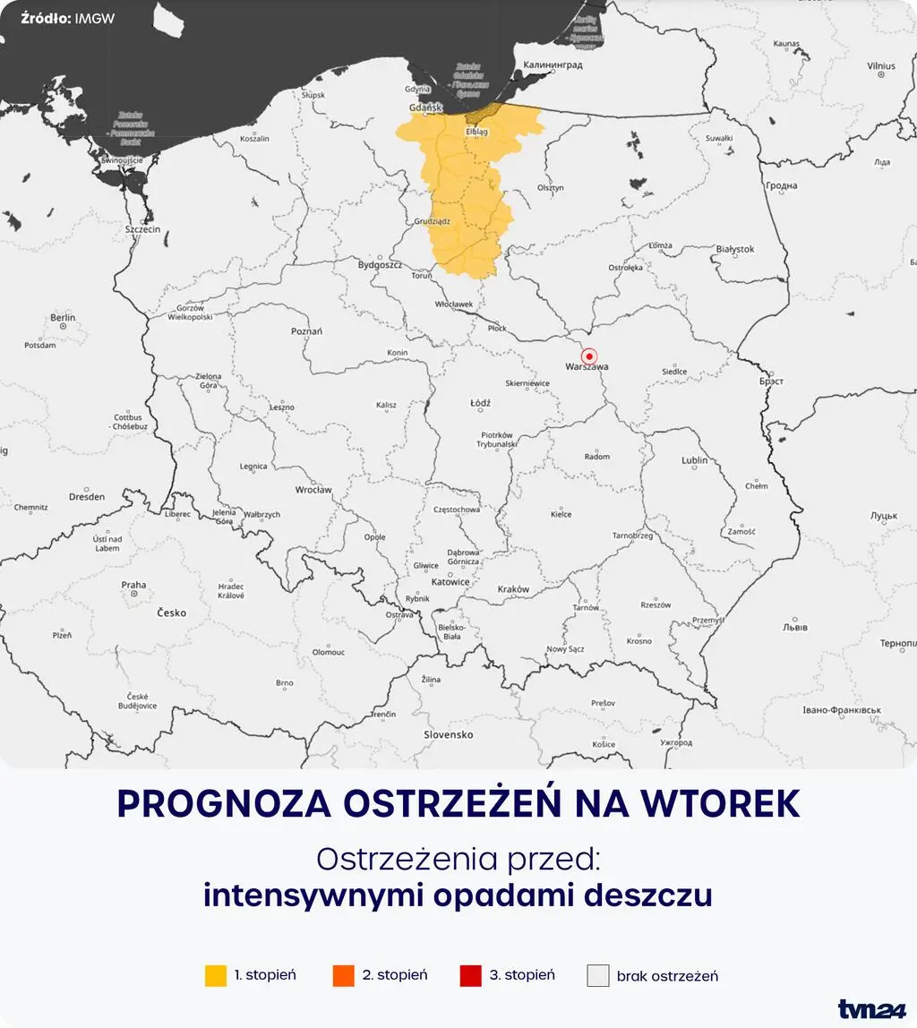 Prognoza zagrożeń meteorologicznych na wtorek