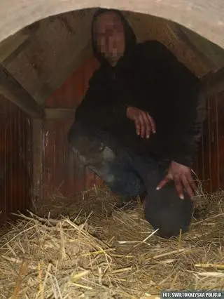 Mężczyzna ukrył się w psiej budzie 