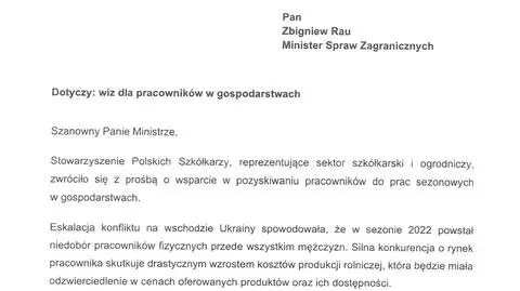 Pismo Lecha Kołakowskiego, sekretarza stanu w resorcie rolnictwa, do Zbigniewa Raua w sprawie pozyskiwania pracowników z Azji i Afryki