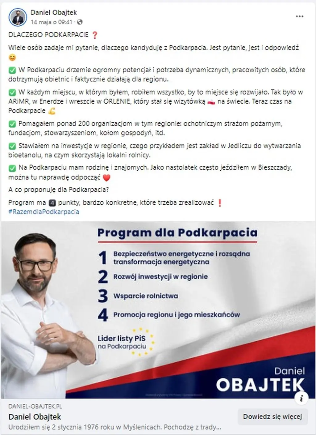 Obietnice wyborcze Daniela Obajtka 