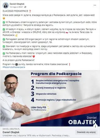 Obietnice wyborcze Daniela Obajtka 