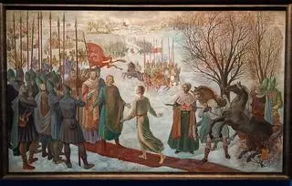 Bolesław Chrobry witający Ottona III pielgrzymującego do grobu św. Wojciecha. Rok 1000