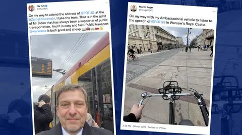 Dyplomaci w drodze na przemówienie Bidena. Duński ambasador wybrał tramwaj, estoński wsiadł na rower
