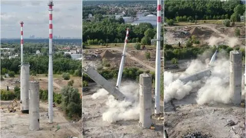 Głośne eksplozje w Piasecznie. Wysadzają kominy dawnej fabryki kineskopów 