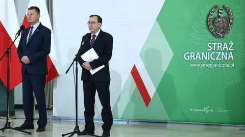 Tomasz Praga, Mariusz Kamiński i Mariusz Błaszczak podczas konferencji prasowej we wrześniu 2021 roku