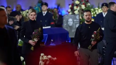 Ołena i Wołodymyr Zełenscy wziął udział w pożegnaniu ofiar katastrofy śmigłowca w Browarach