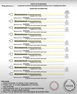 Karta do głosowania do Senatu