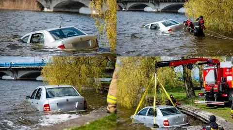 Samochód stoczył się z parkingu do wody