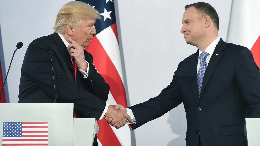 President Donald Trump at the joint news conference with President Andrzej Duda