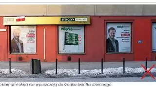 Zasloniete reklamami okna nie wpuszczają światła dziennego