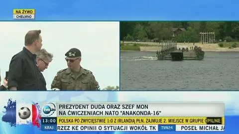 Prezydent na ćwiczeniach Anakonda-16. Obserwował budowę 300-metrowego mostu