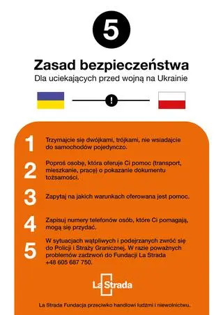 Ulotka Fundacji La Strada dla uchodźców