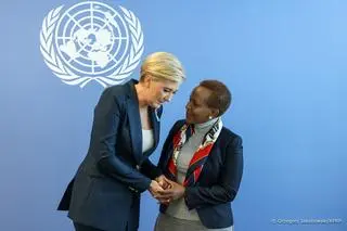 Agata Kornhauser-Duda i Joyce Msuya, zastępczyni sekretarza generalnego ONZ ds. humanitarnych