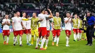 Polish players celebrate after scoring against Saudi Arabia