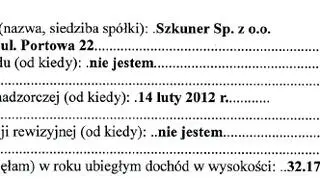 Fragment oświadczenia majątkowego Andrzeja Sitkiewicza