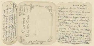 Kartka z życzeniami wysłana do rodziny przez Bolesława Śmigielskiego. 10 grudnia 1946 roku 