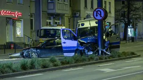 Chciał zawrócić, zderzył się z radiowozem. Kierowca, ośmiu policjantów i dziecko w szpitalu