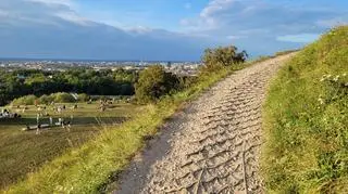 Zniszczona ścieżka na Kopcu Kraka w Krakowie