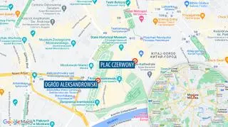 Kreml i Ogród Aleksandrowski na mapie Moskwy 