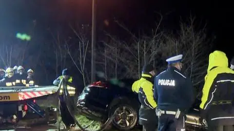 Luksusowe auto utonęło w stawie. Policja: kierowca jechał za szybko