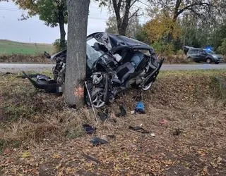 Samochód roztrzaskał się na drzewie, dwie osoby w szpitalu 