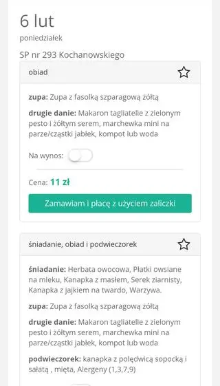 Koszt obiadu w jednej z warszawskich szkół