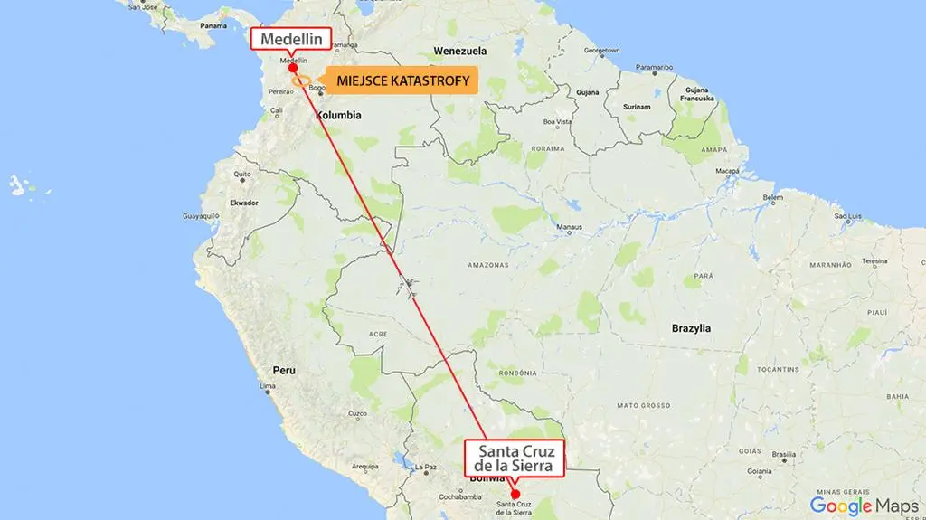 Trasa lotu samolotu z piłkarzami
