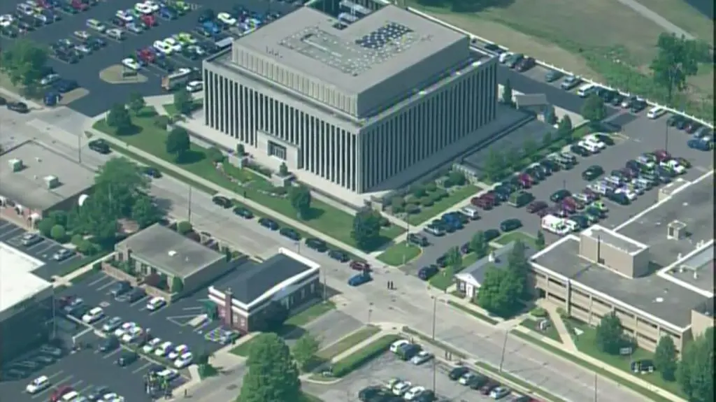 Strzelanina w sądzie. Nagranie z powietrza