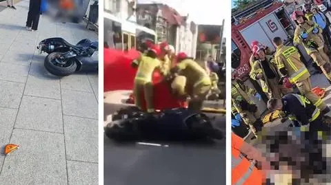 Motocyklista wjechał w tramwaj, a potem uderzył w piesze