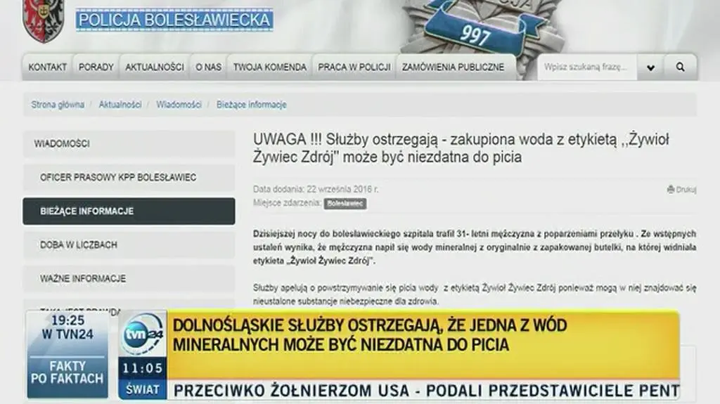 Służby ostrzegają przed wodą, która może być niezdatna do picia. Rzecznik producenta komentuje