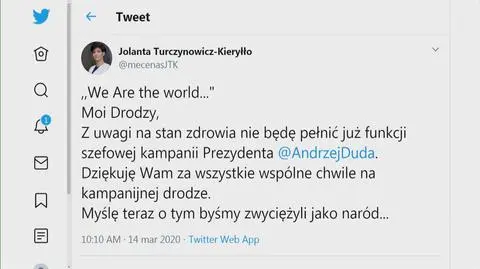 Jolanta Turczynowicz-Kieryłło nie będzie już pełnić funkcji szefowej kampanii Andrzeja Dudy