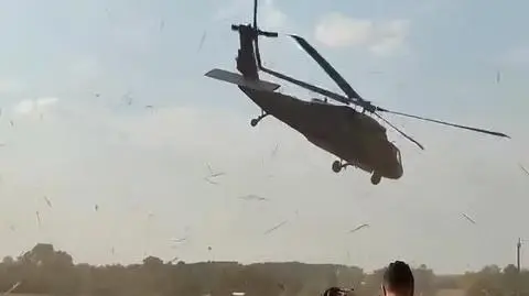 Moment zerwania linii energetycznej przez śmigłowiec Black Hawk