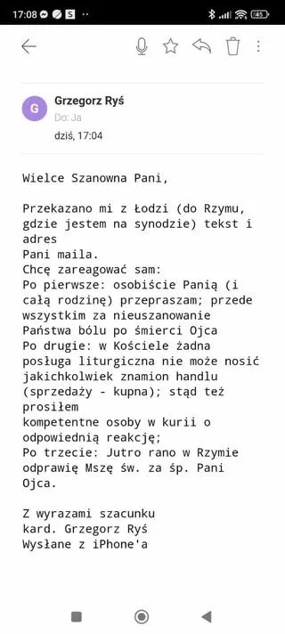 Kardynał Grzegorz Ryś przeprosił rodzinę 