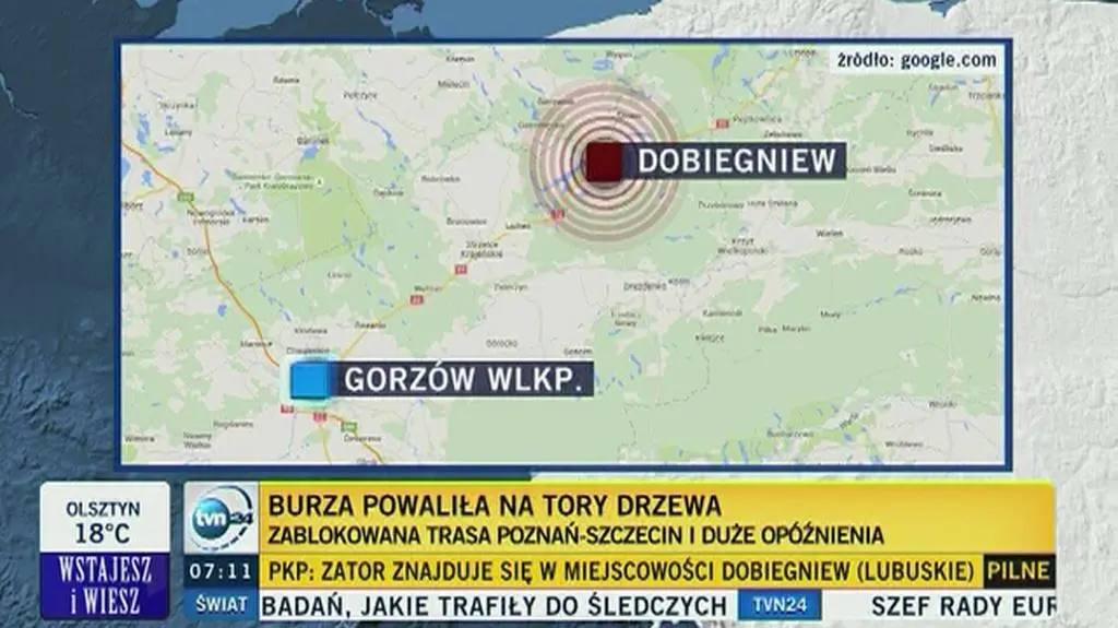 Zgłoszenie o zatrzymanym pociągu