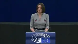 Cichanouska w czasie wystąpienia w PE 