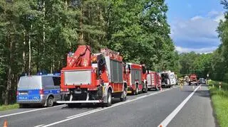 Auto zjechało z drogi, dachowało i uderzyło w drzewo