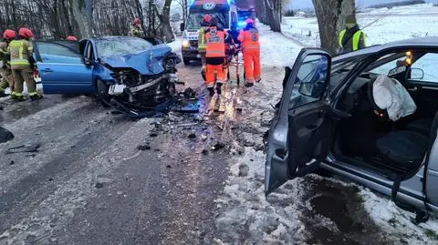 Do czołowego zderzenia doszło na drodze za Milejewem a przed Pogrodziem