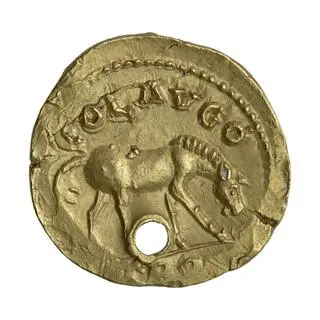 Naśladownictwo barbarzyńskie złotej monety z czasów Galiena (253-268), wybitej ze stempla mennicy kolonialnej w Alexandria Troas, III wiek naszej ery