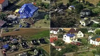 Zniszczenia po trąbie powietrznej. Błękitny24 nad wsią Zawały