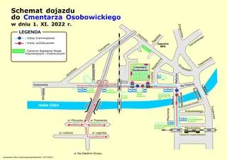 Schemat dojazdu do cmentarza Osobowickiego. Tramwaje i autobusy