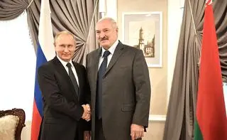 Alaksandr Łukaszenka i Władimir Putin. Spotkanie na Kremlu. Zdjęcie archiwalne 